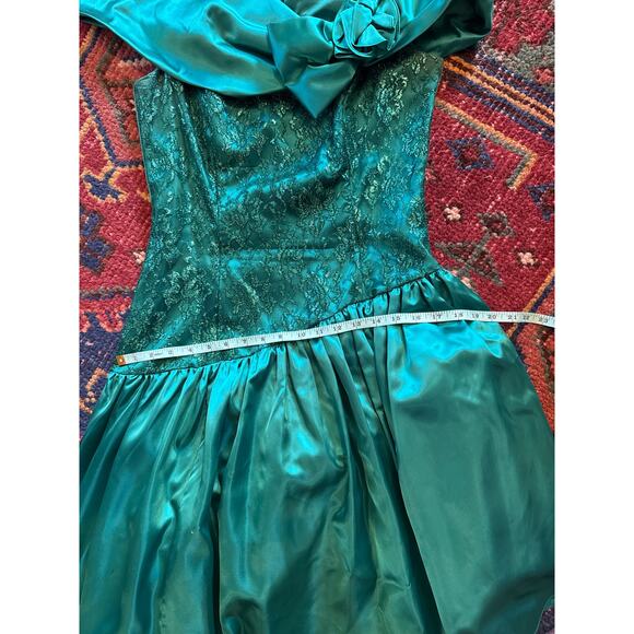 Jessica McClintock Gunne Sax Teal Asymmetrical Dress - 80s semi formal dress - Picture 11 of 16